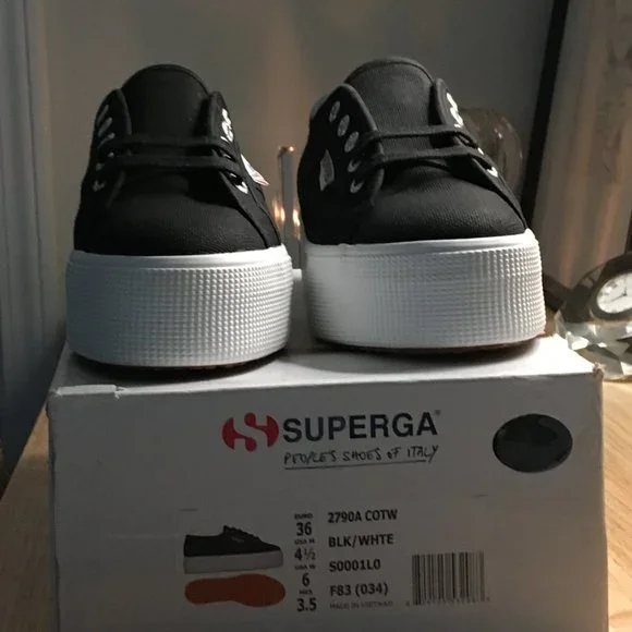 SUPERGA 2790A Platform Sneakers in Black and White Size US 6 New - Picture 5 of 7